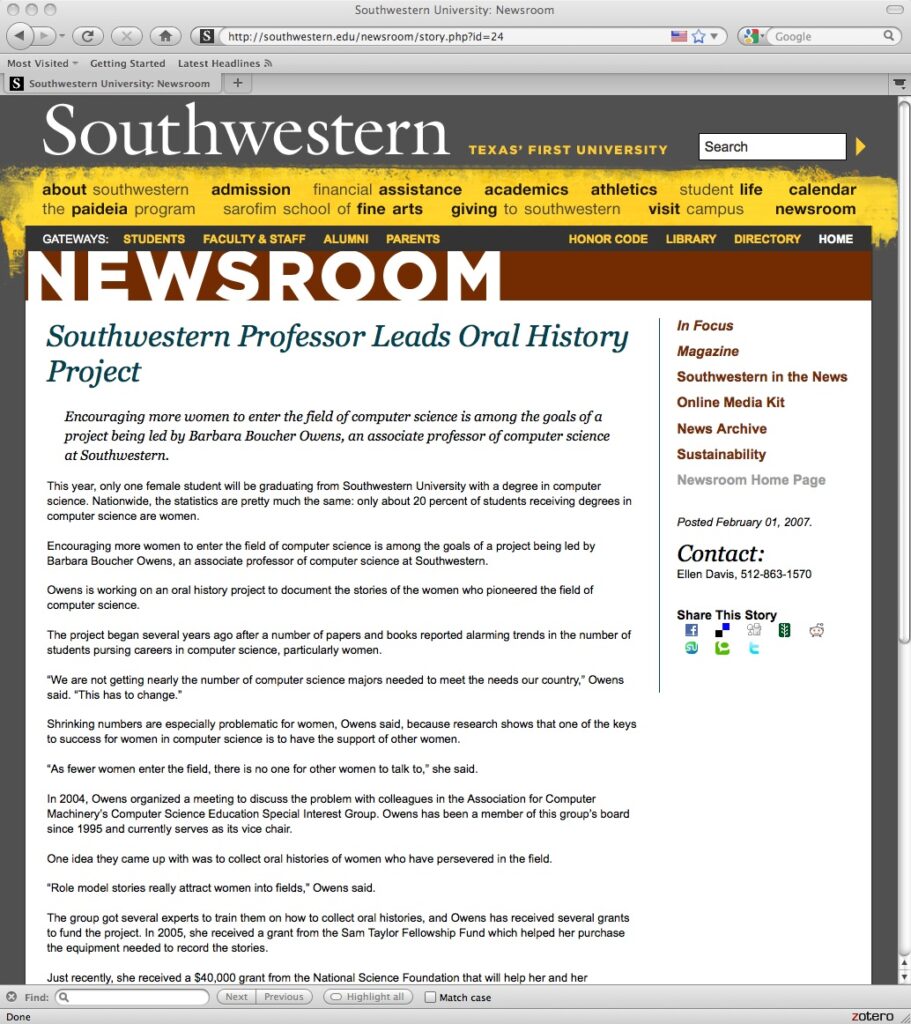 200702 Southwestern Univ. Press Release